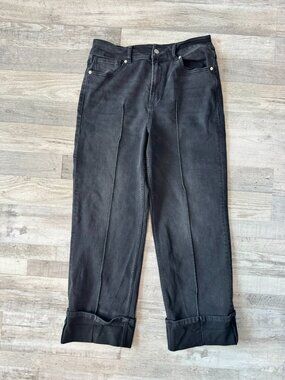 Dear John Washed Black Jeans Size 31 Front Seam, Cuffed, Wide Leg O10